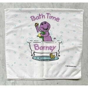 Vintage Barney Purple Dinosaur Bath Time Kids Child Bath Towel 1992 Made In USA